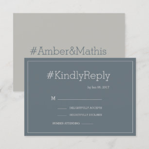 Hashtag modern elegant blue grey grey wedding rsvp invitation