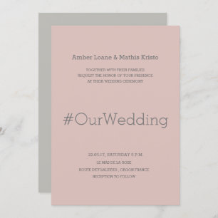 Hashtag modern elegant blush pink grey wedding invitation