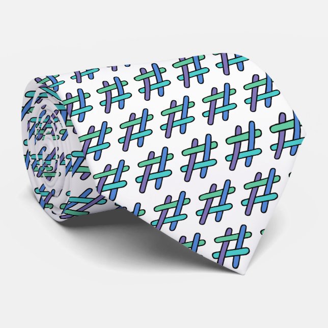 Hashtag Pattern Blue Green Social Media Instagram Tie (Rolled)
