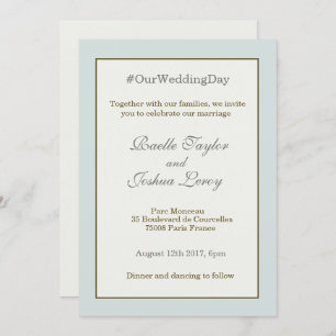 # hashtag personalised blue gold grey wedding invitation