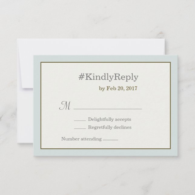 # hashtag personalised blue gold grey wedding rsvp invitation (Front)