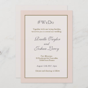 Hashtag personalised blush peach gold grey wedding invitation