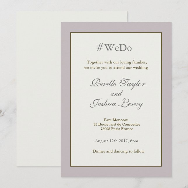 Hashtag personalised blush pink gold grey wedding invitation (Front/Back)