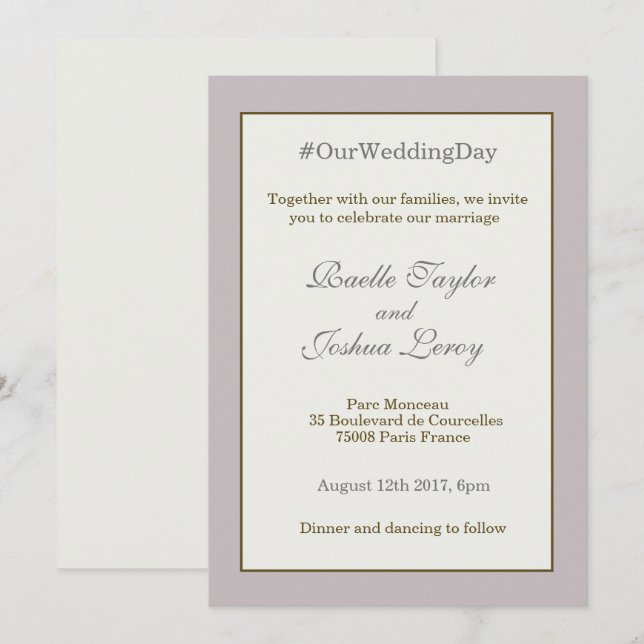 Hashtag personalised blush pink gold grey wedding invitation (Front/Back)