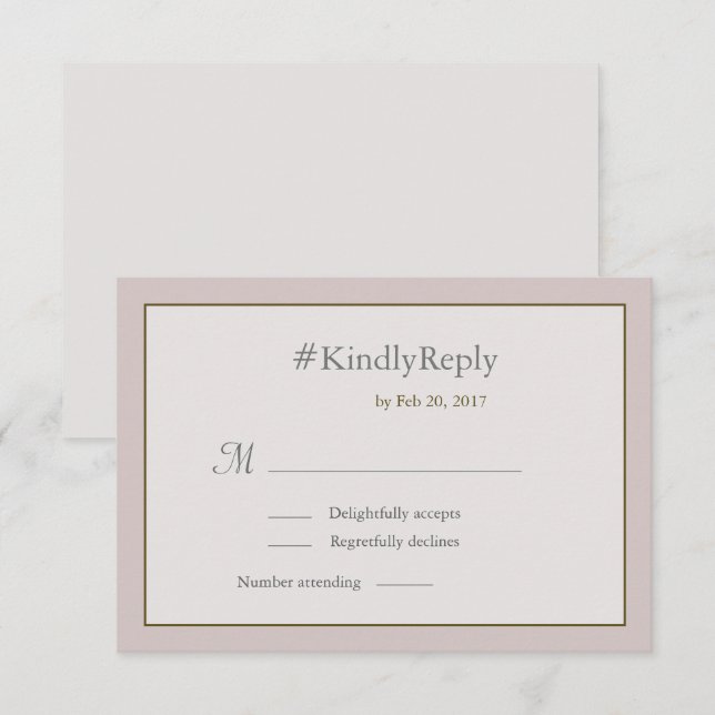 Hashtag personalised blush pink gold wedding RSVP Invitation (Front/Back)