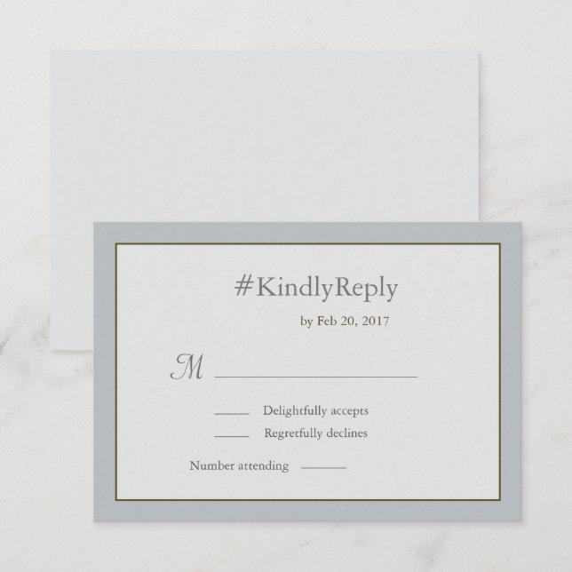 Hashtag personalised pale blue gold wedding RSVP Invitation (Front/Back)