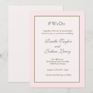 Hashtag personalised sweet pink gold grey wedding invitation