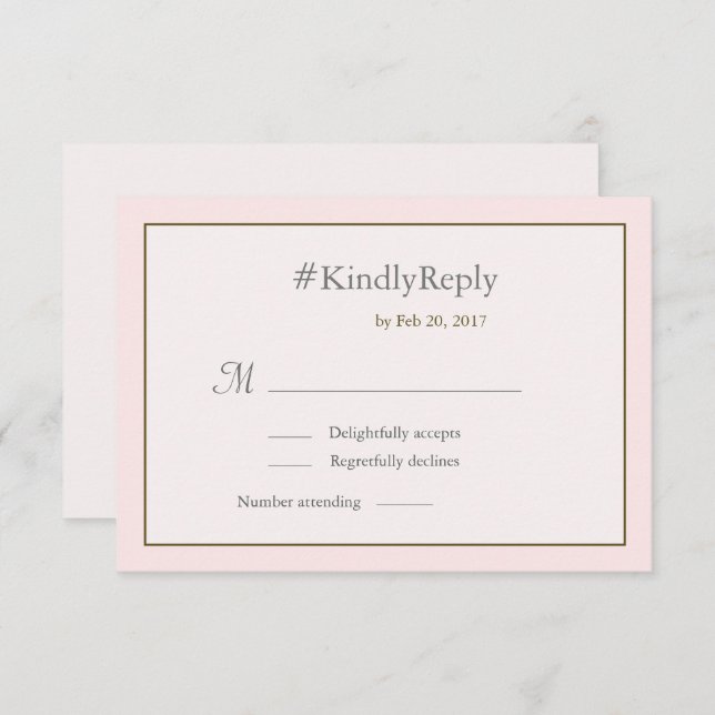 Hashtag personalised sweet pink gold wedding RSVP Invitation (Front/Back)