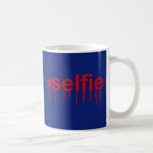 Hashtag Selfie Drooling on blue decor Coffee Mug