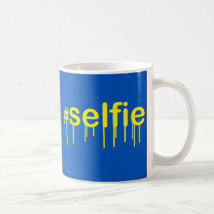 Hashtag Selfie Drooling on blue decor Coffee Mug