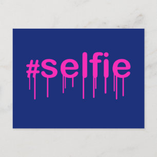 Hashtag Selfie Drooling on blue Postcard