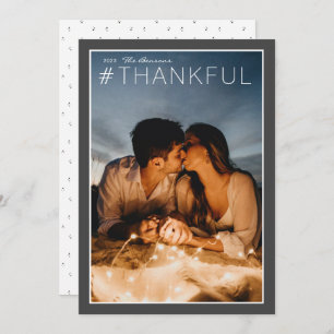 Hashtag #THANKFUL Charcoal White Vertical Holiday Card