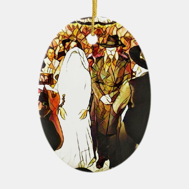 Hassidic Wedding Ceramic Tree Decoration (Front)