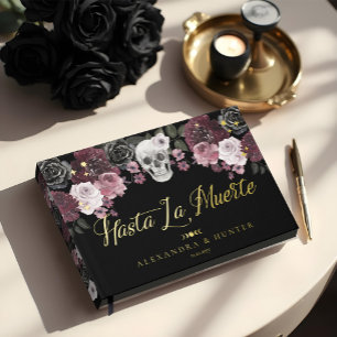 Hasta La Muerte Watercolor Skull Gothic Wedding Guest Book