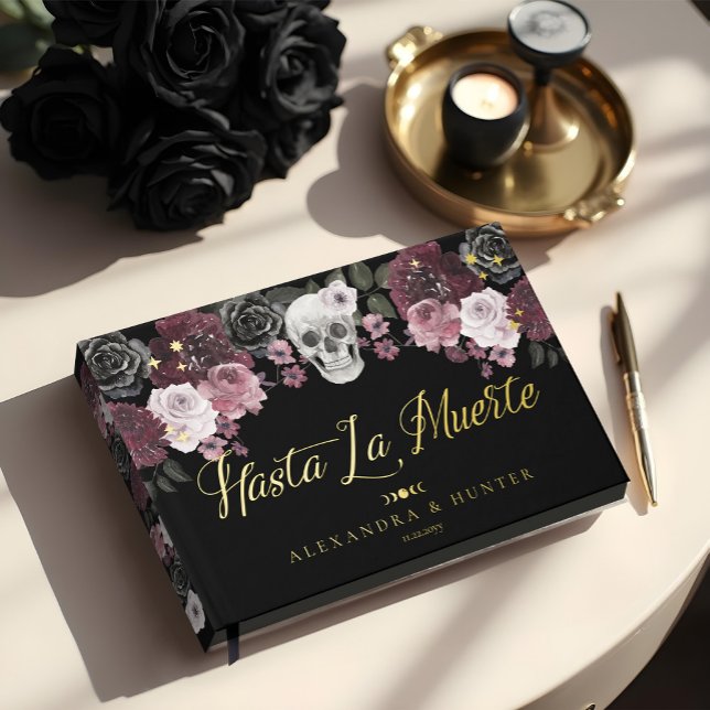 Hasta La Muerte Watercolor Skull Gothic Wedding Guest Book (Hasta La Muerte Watercolor Skull Gothic Wedding Foil Guest Book)