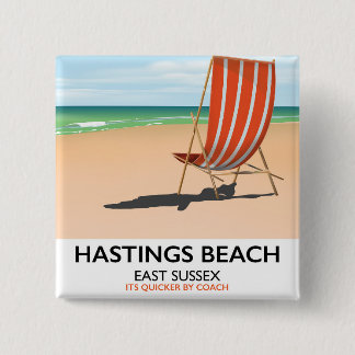 Hastings Beach, East Sussex vintage travel poster 15 Cm Square Badge