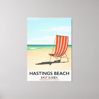 Hastings Beach, East Sussex vintage travel poster Canvas Print