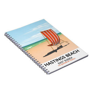 Hastings Beach, East Sussex vintage travel poster Notebook