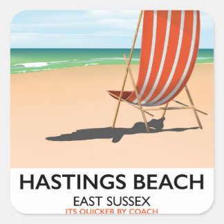 Hastings Beach, East Sussex vintage travel poster Square Sticker