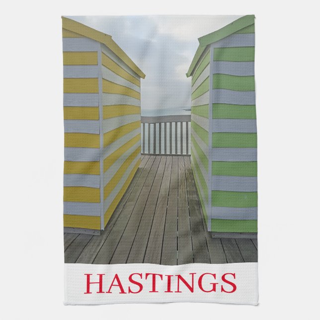 Hastings beach huts tea towel (Vertical)