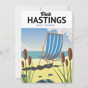 Hastings East Sussex beach travel poster Invitation