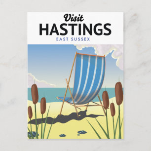 Hastings East Sussex beach travel poster Postcard