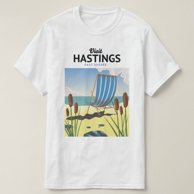 Hastings East Sussex beach travel poster T-Shirt (Design Front)