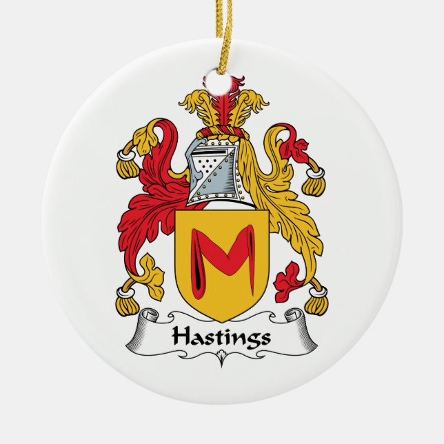 Hastings Family Crest Ceramic Tree Decoration (Front)