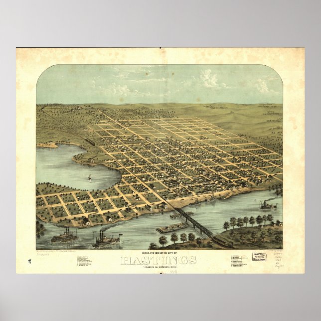 Hastings Minnesota 1867 Antique Panoramic Map Poster (Front)