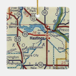 Hastings MN Vintage Map; Ceramic Ornament