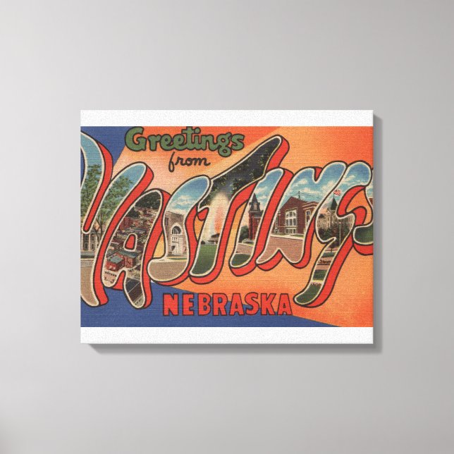 Hastings, Nebraska - Large Letter Scenes Canvas Print (Front)