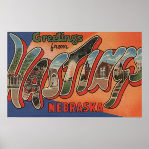 Hastings, Nebraska - Large Letter Scenes Poster