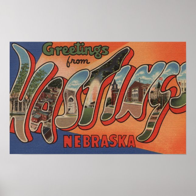 Hastings, Nebraska - Large Letter Scenes Poster (Front)