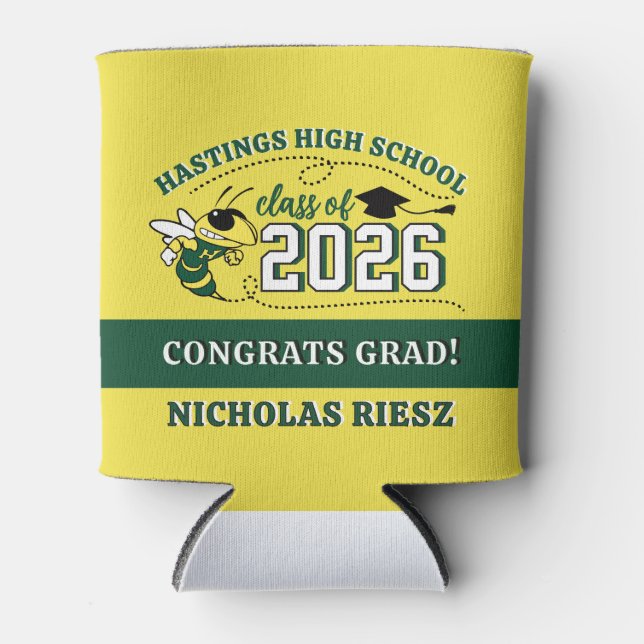Hastings NY Buzz Custom ANY MESSAGE Grad  Can Cooler (Front)