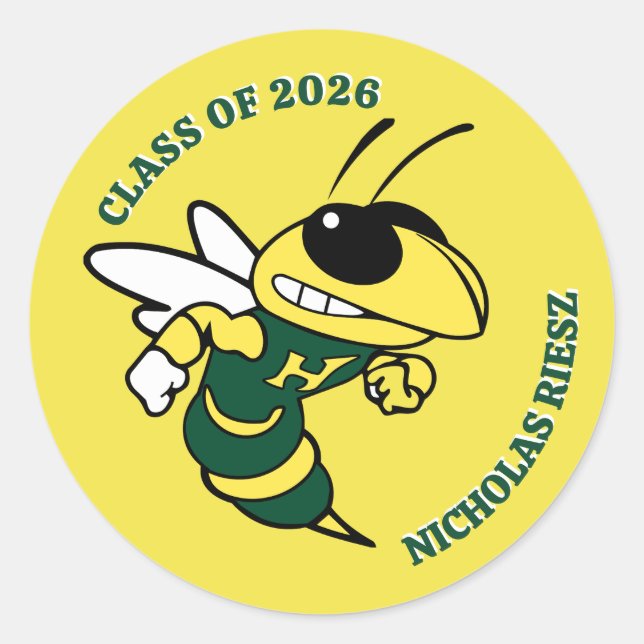 Hastings NY Buzz Customizable Graduation Favor Classic Round Sticker (Front)
