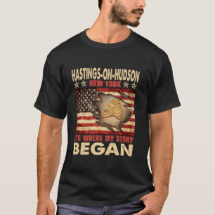 Hastings On Hudson New York USA Flag 4th Of July L T-Shirt