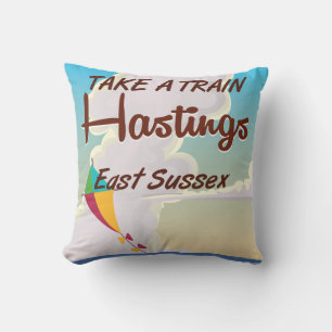 Hastings vintage beach travel poster cushion