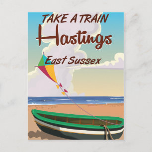 Hastings vintage beach travel poster postcard
