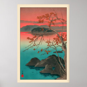 Hasui Kawase Maple Leaves Print Quiet Dusk, Pink