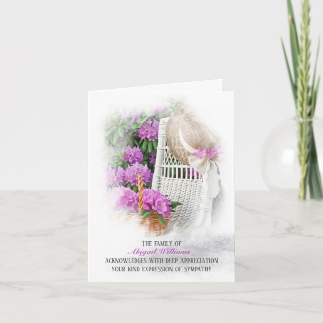 Hat and Basket in Azalea Garden Sympathy  Thank You Card (Front)