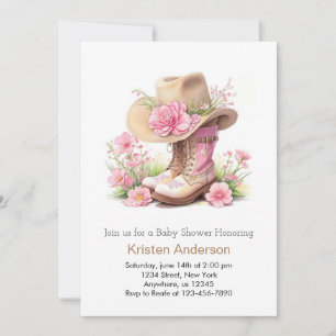 Hat and Boots Rustic Cowgirl Baby Shower Invitation