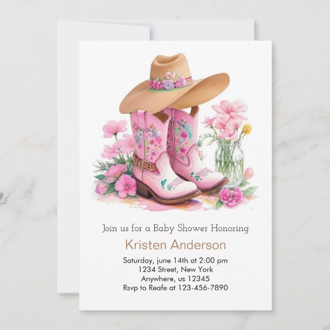 Hat and Boots Wild West Cowgirl Baby Shower Invitation (Front)