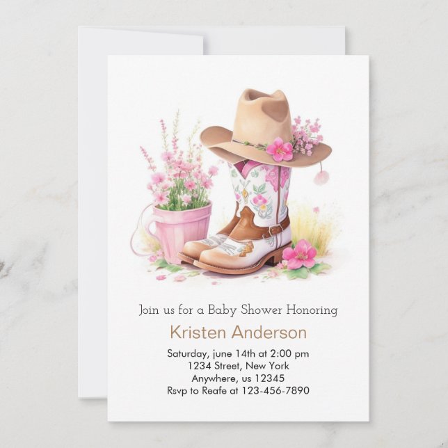 Hat and Boots Wild West Watercolor Baby Shower Invitation (Front)