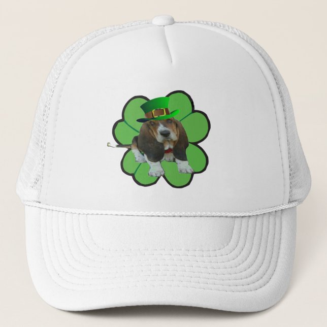 Hat Basset Hound Happy St Patrick's Day Clover (Front)