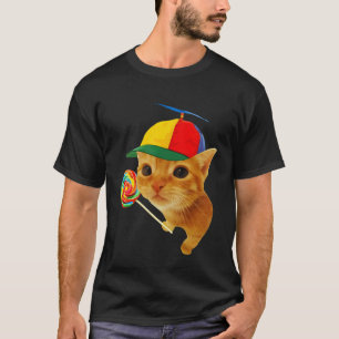Hat Cute Silly Cat with Lollipop Meme Lovers Men W T-Shirt