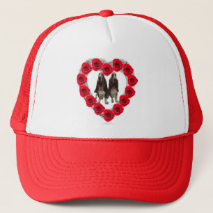 Hat Diamond Red Heart Roses With Basset Hounds