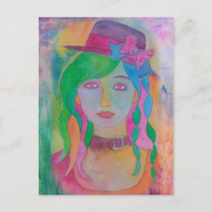 hat girl - post card