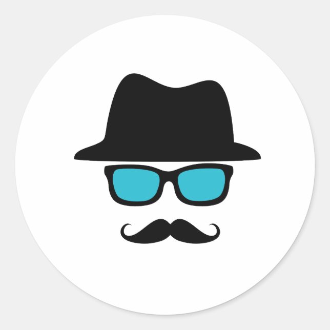 Hat Glasses Moustache Classic Round Sticker (Front)