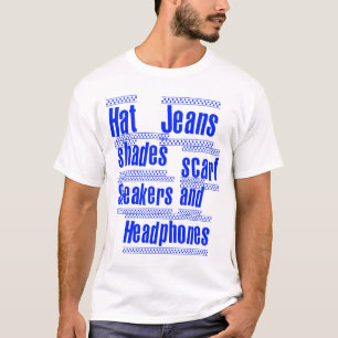 HAT JEANS SHADES SCARF SNEAKERS AND HEADPHONES