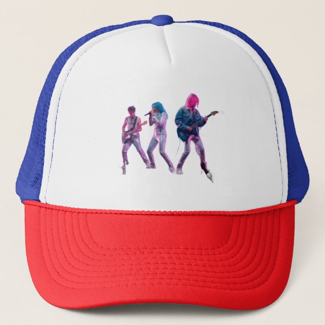 Hat Neon Synth Rock Band Retro Concert Trucker Hat (Front)